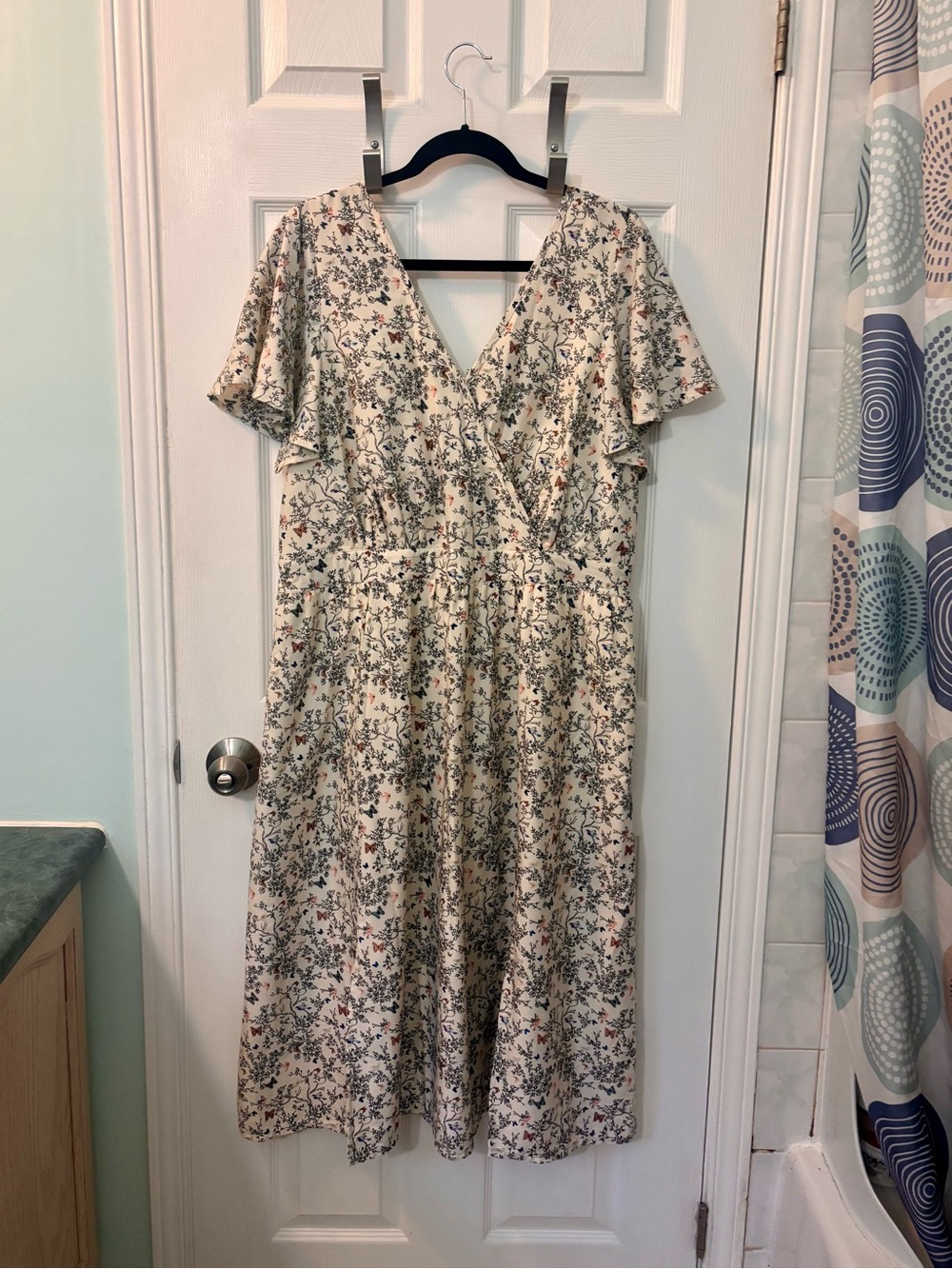 eshakti Cream Floral Wrap-Style Midi Dress